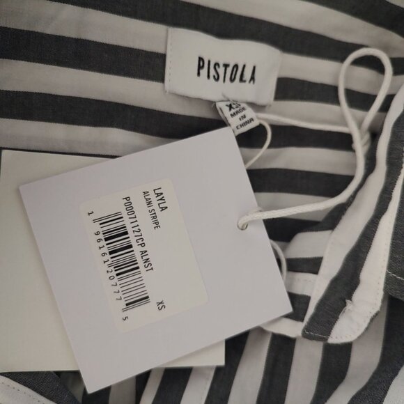 Pistola Layla Cinched Waist Dress Alani Striped XS oversized Rekaxed Gray Cotto - Picture 8 of 10